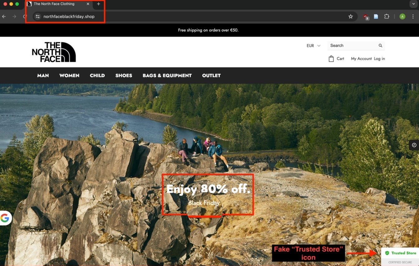 black friday phishing page mimicking the north face