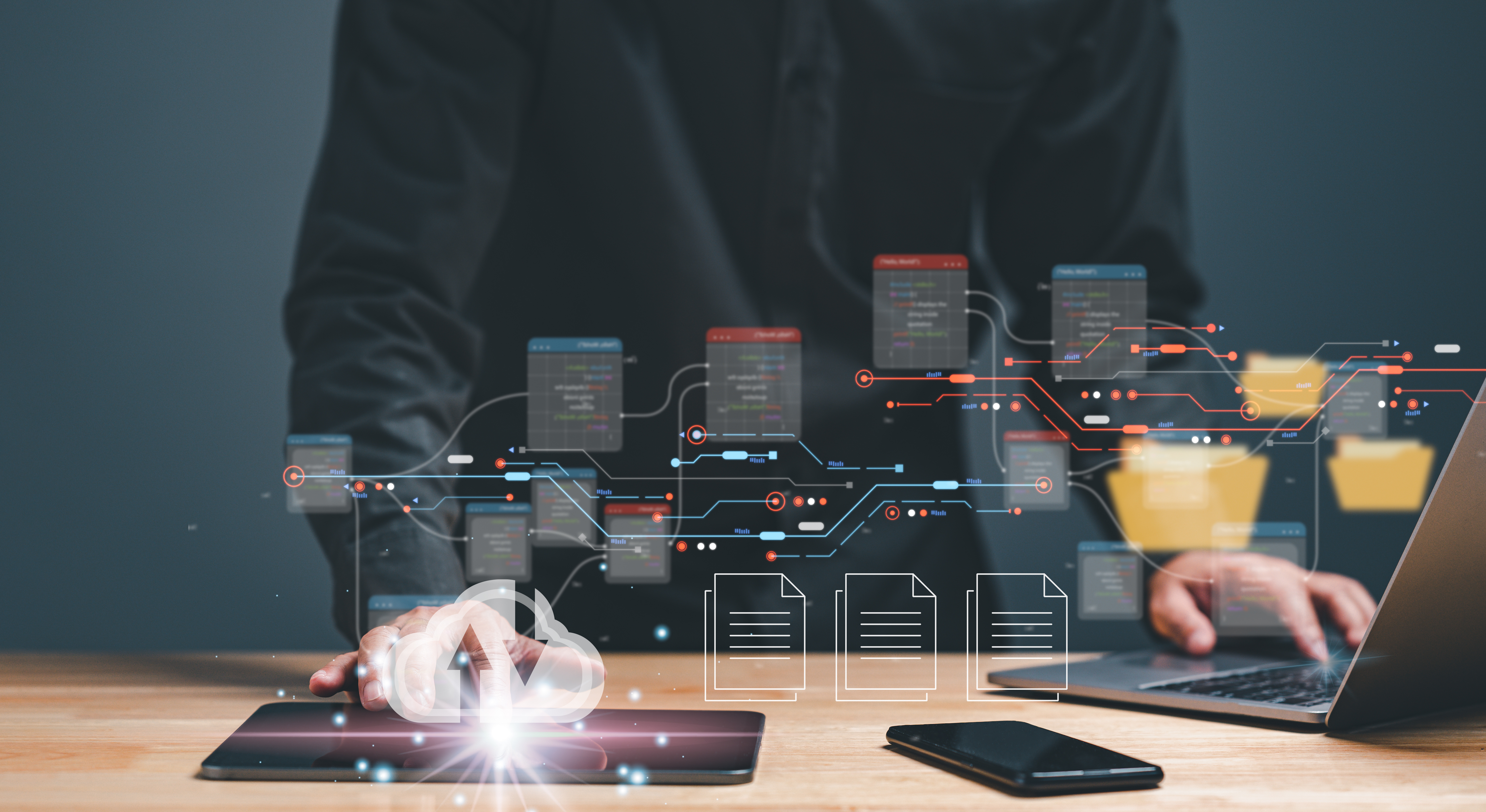 data popping up between a laptop and a tablet