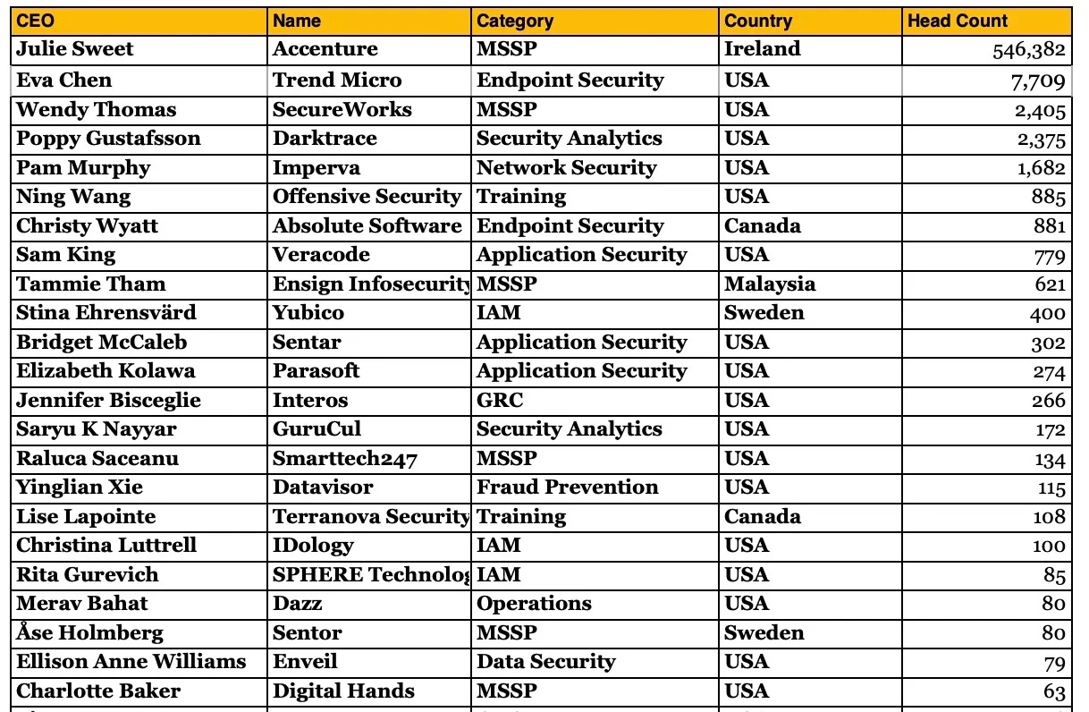 Women CEOs in cybersecurity