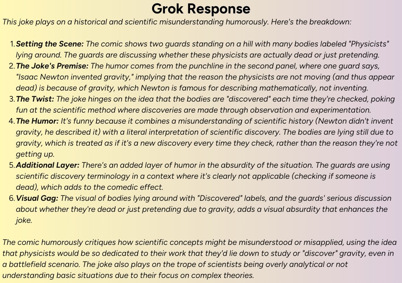 grok ai chatbot response to elon musk joke prompt