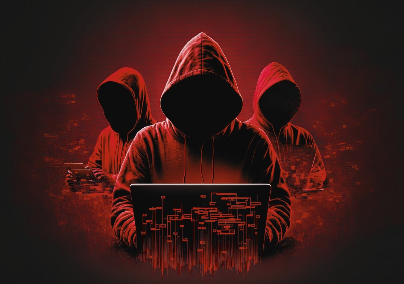 intel broke hacker claims hpe security breach. image depicts three cybercriminals hacking into a system