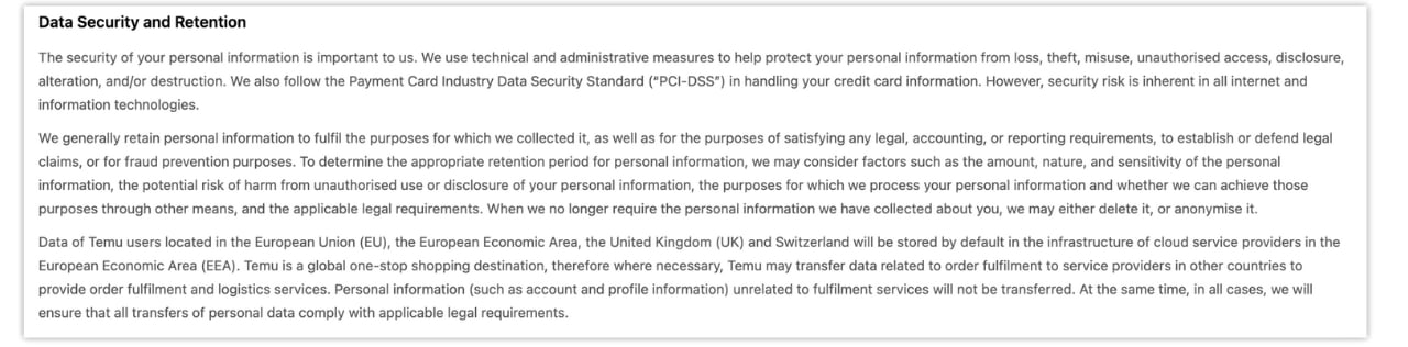 is temu safe privacy policy