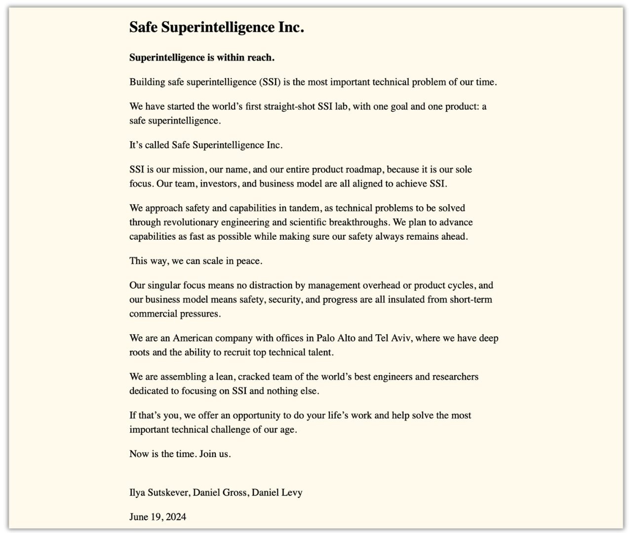 what is safe superintelligence inc