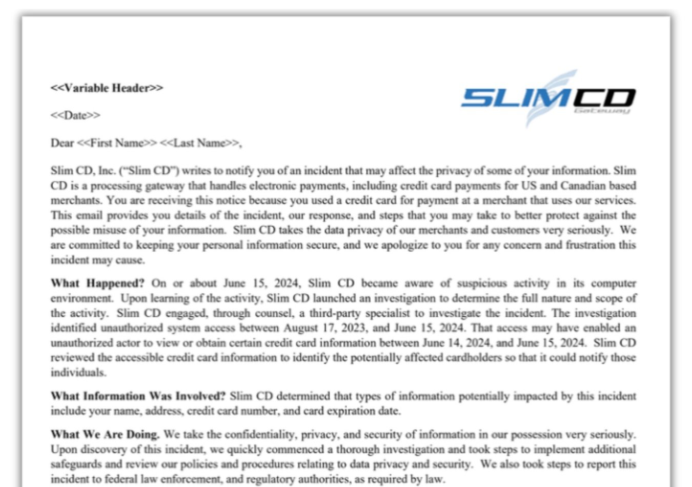 slim cd cyber attack notice