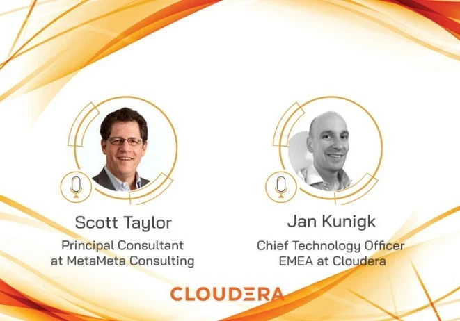 Profile pictures of Scott Taylor and Jan Kunigk with the Cloudera logo