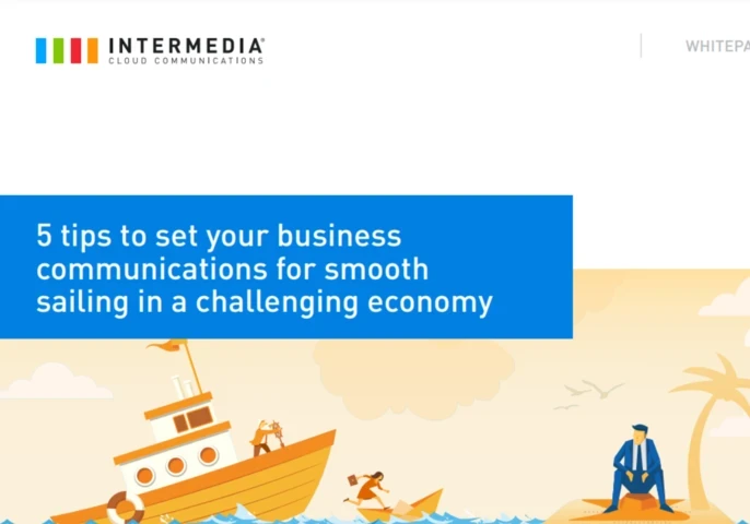 A header image with an animated man stranded on an island and the words "5 tips to set your business communications for smooth sailing in a challenging economy"