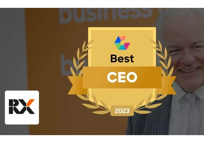 RX Logo alongside the Best CEO 2023 Award and Comparably logo