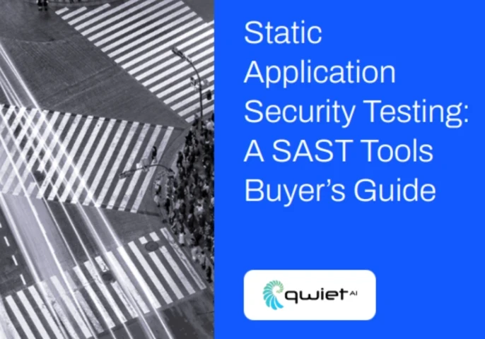 Cover image with a road crossing and the heading "Static Application Security Testing: A SAST Tools Buyer's Guide" and the Qwiet AI logo.