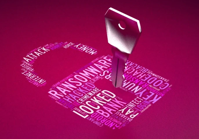 Image showcase a silver key opening an animated lock to represent ransomware.