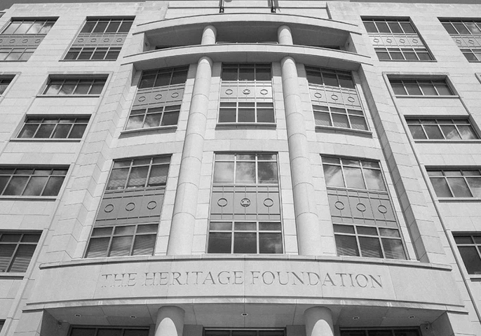 Building with the words "The Heritage Foundation" on the front facade.