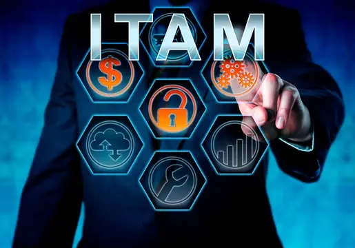 ITAM on a board with a businessman standing in front