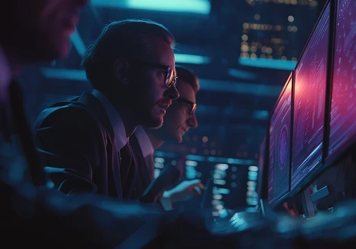 A cybersec pro looking at a monitor