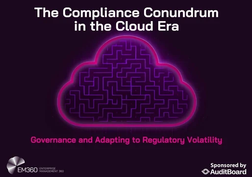 Cover image for report by EM360Tech about the compliance conundrum in the cloud era, sponsored by Aditboard