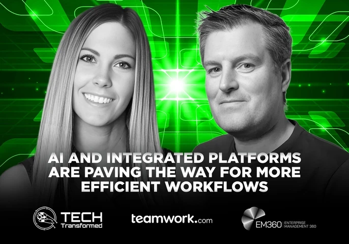 Christina and Daniel from Teamwork.com discussing project workflows on the platform’s AI-powered dashboard.