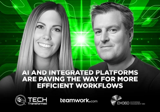 Christina and Daniel from Teamwork.com discussing project workflows on the platform’s AI-powered dashboard.