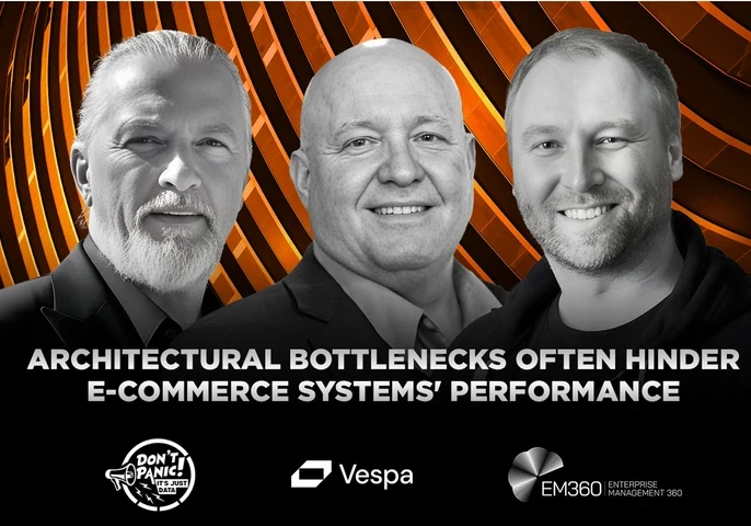 Panel discussion on scaling AI in digital commerce, featuring Dana Gardner with Vespa.ai experts Jürgen Obermann and Piotr Kobziakowski.