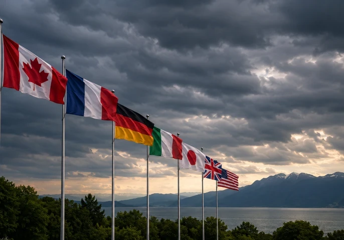 Banner image for news article about G7 summit showing various countries flags.