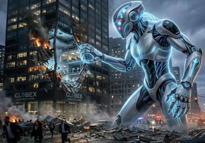 Illustration of cybersecurity infrastructure under AI-driven attack, showing automated patching systems, networked servers, and threat indicators representing AI-powered vulnerability discovery and cyber risk exposure.