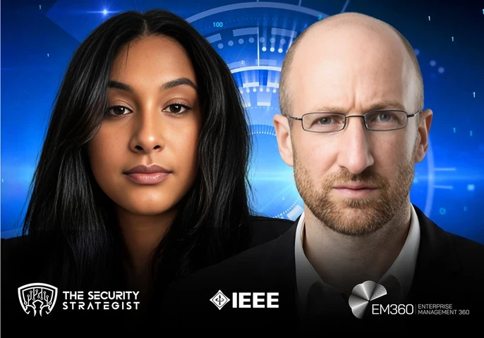 Trisha Pillay speaking with Kevin Curran, Professor of Cybersecurity at Ulster University and IEEE senior member, during a discussion on agentic AI, autonomous systems, and emerging cybersecurity risks including prompt injection and privacy by design.