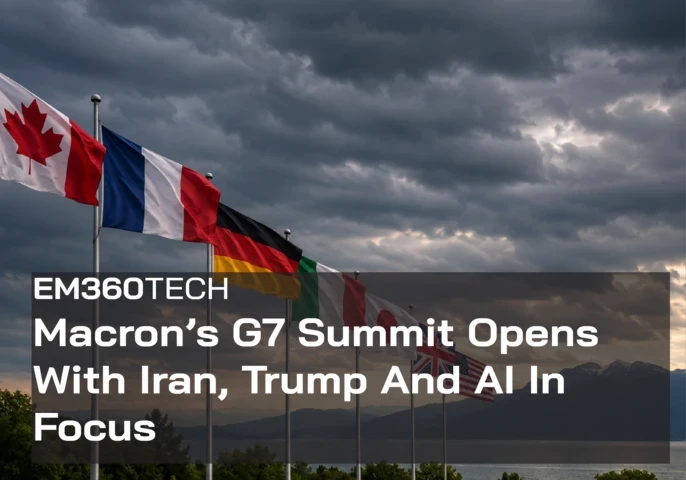 Banner image for news article about G7 summit showing various countries flags.