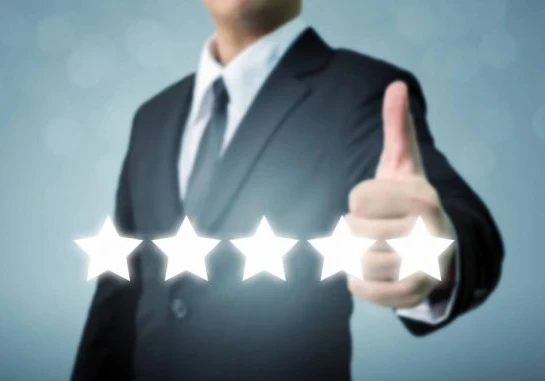 5 star rating with a person giving a thumbs up