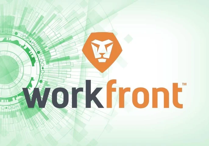 The Workfront logo against a light green background.
