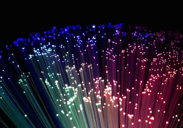 Fibre optic cables in rainbow colours