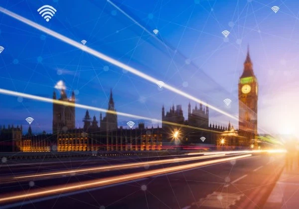 Big Ben and Houses of Parliament with connectivity signs around