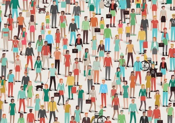 Cartoon of lots of people of various demographics showing a diverse workforce
