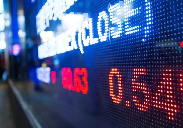 Plummeting stock markets with numbers in red