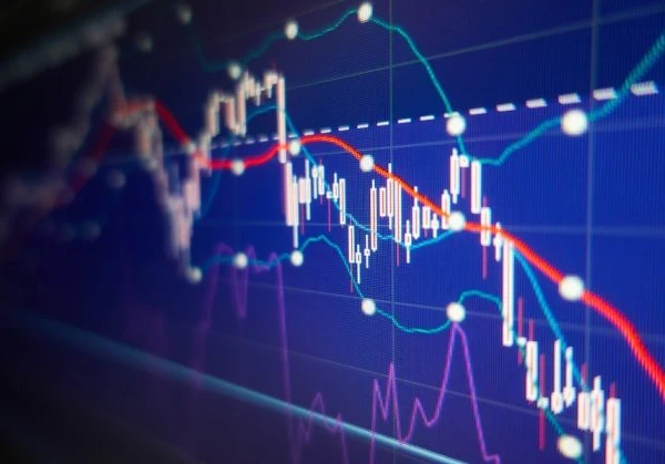 Stocks graph show Dow Jones shares dropping
