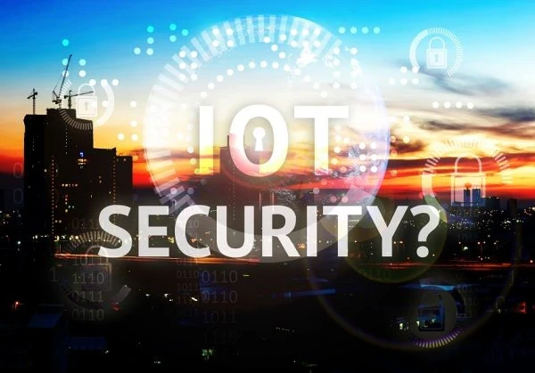IOT Security banner headline over a cityscape