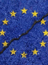 Image showing the EU flag on a cracked pavement