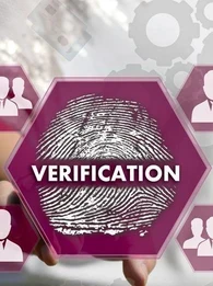 The words "verification" surrounded by animated versions of a profile online.