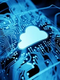 A cloud symbol on a circuit-board background