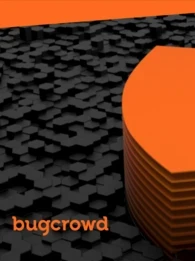 An animated shield in orange alongside the Bugcrowd logo.