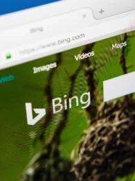 Close-up of the Bing search engine on a computer screen.