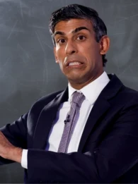 Rishi Sunak in front of a chalkboard with math formulas.