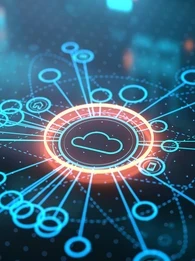 Cloud image surrounded by circles depicting a network.