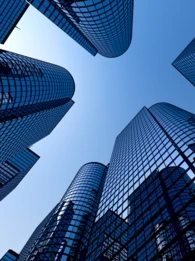 A ground-up view of skyscrapers.