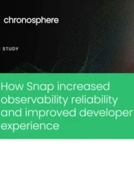 White paper cover image with the words "How Snap increased observability reliability and improved developer experience" alongside the Snap Inc. and Chronosphere logo.