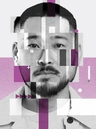 A head-on picture of a man with fractured blocks around his face.
