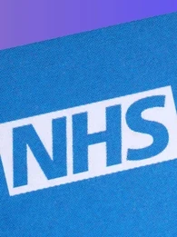 NHS logo on a blue background.
