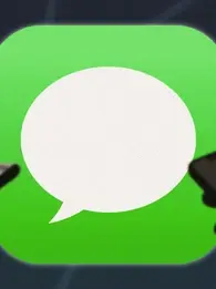 Apple iMessage application is experiencing a surge in phishing attacks. The photo depicts the Apple iMessage icon in background with two people holding iphones in the front. 