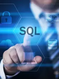Business man tapping an SQL button on a virtual screen