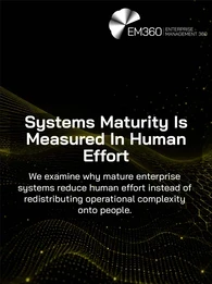 EM360Tech header graphic with the title “Why Trust Impacts Enterprise Scalability” in large white text over a black background with glowing olive green network lines and particles. A digital shield with a padlock appears on the left, while a dotted globe and connected nodes appear on the right. The EM360 Enterprise Management 360 logo is positioned at the top right. Subtitle text reads: “We take a look at why trust is evolving from a security control into a critical requirement for enterprise scale.”