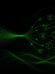 EM360Tech header graphic with a black background, bright green digital wave patterns flowing across the bottom and centre, and glowing green geometric cubes connected by network lines on the right. White title text reads “How To Choose The Right Machine Learning Model” with a subtitle explaining how machine learning models can be matched to business goals, data realities, and operational requirements. The EM360 logo appears in the top right corner.