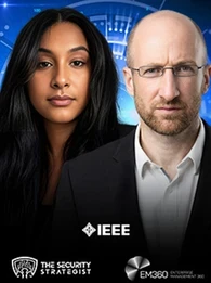 Trisha Pillay speaking with Kevin Curran, Professor of Cybersecurity at Ulster University and IEEE senior member, during a discussion on agentic AI, autonomous systems, and emerging cybersecurity risks including prompt injection and privacy by design.