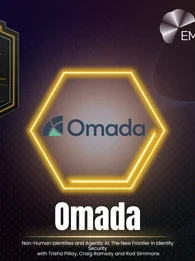 EM360Tech Impact Index Q2 2026 Apex Winner graphic featuring the Omada logo inside a glowing gold hexagon on a dark branded background. The left side displays the Q2 2026 Impact Index Apex Winner badge. Large text reads "Omada", with the subtitle: "Non-Human Identities and Agentic AI: The New Frontier in Identity Security with Trisha Pillay, Craig Ramsay and Rod Simmons." The EM360Tech logo appears in the top-right corner. 