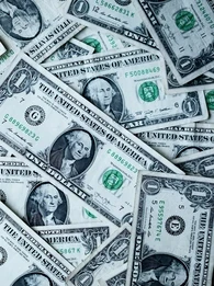 A overhead view of American dollar bills.